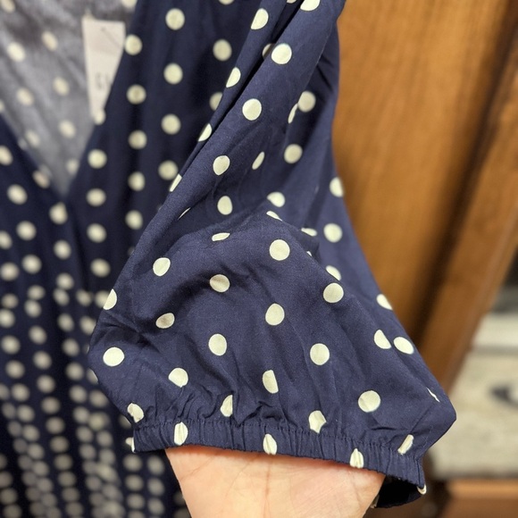 GAP Navy Polka Dot Puff Sleeve Dress XL | Button Front Retro Vibes - Picture 5 of 10